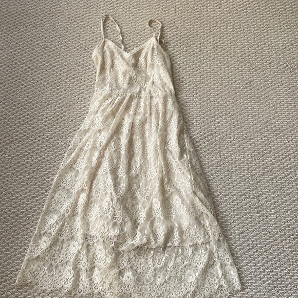 Abercrombie & Fitch Cream Midi Lace Dress with Back Tie - Picture 1 of 6